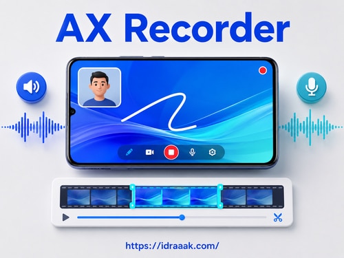 تطبيق AX Recorder لتسجيل الشاشة بالصوت الداخلي والميكروفون مع الكاميرا وأدوات القص