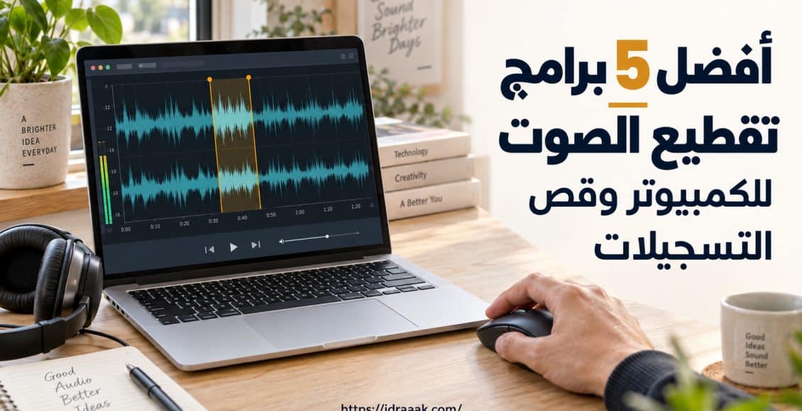 استخدام برنامج تقطيع الصوت للكمبيوتر لتحديد مقطع من تسجيل على حاسوب محمول