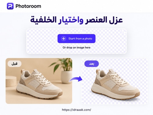 Photoroom لفصل الحذاء عن خلفيته واختيار خلفية جديدة