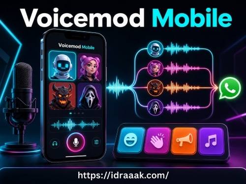 واجهة Voicemod Mobile على الآيفون مع شخصيات تغيير الصوت ولوحة المؤثرات الصوتية
