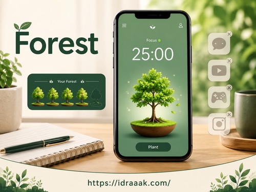 تطبيق Forest مؤقت للدراسة ينمي شجرة افتراضية أثناء جلسة التركيز