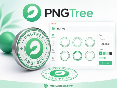 يوفر موقع PNGTree أداة لتصميم ختم مجاني أون لاين بالاعتماد على قوالب جاهزة قابلة للتعديل، حيث يمكن تخصيص النص والخط والألوان وتخطيط الختم بما يناسب الاستخدام الشخصي أو التجاري.
