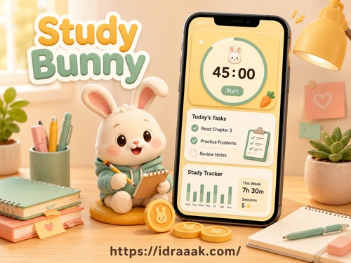 تطبيق Study Bunny لتنظيم جلسات الدراسة والمهام وتتبع وقت المذاكرة