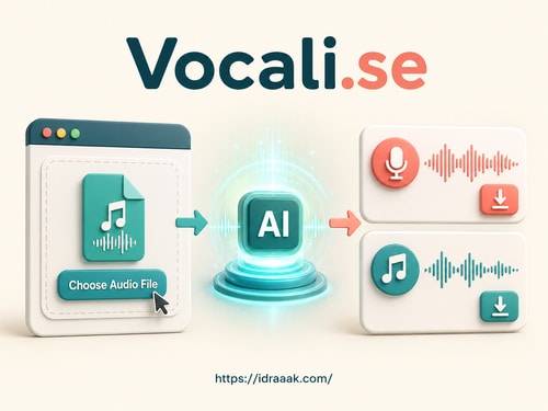 واجهة توضيحية لموقع Vocali لفصل الغناء عن الموسيقى