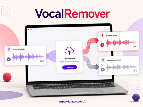 واجهة توضيحية لموقع VocalRemover لفصل الغناء عن الموسيقى