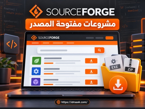 واجهة SourceForge تعرض البحث في مشروعات مفتوحة المصدر وملفات EXE وZIP