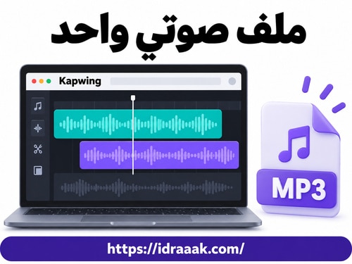 تصور توضيحي لدمج صوتين مع بعض في Kapwing وحفظ الناتج بصيغة MP3