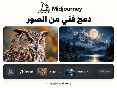 إضافة صورتين إلى أمر blend في Midjourney عبر Discord